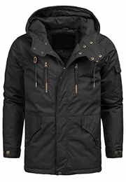 Indicode Herren Elmhurts Parka m. Kapuze & div. Taschen aus 100% Baumwolle warme Winterjacke robuste Herrenjacke gefütterter Winterparka Dicke Lange Winter Jacke f. Männer Black M