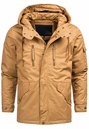 Indicode Herren Elmhurts Parka m. Kapuze & div. Taschen aus 100% Baumwolle warme Winterjacke robuste Herrenjacke gefütterter Winterparka Dicke Lange Winter Jacke f. Männer Tobacco M