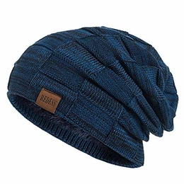 REDESS Mützen Herren Long Slouch Beanie Grobstrick Mütze mit Fleece Teddy gefüttert M11 (008)
