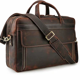 Laptoptasche 17 Zoll Leder Aktentasche Herren Business Tasche Schultertasche Große Ledertasche zum Umhängen Trolley Aufsteckbar Tote Arbeitstasche Jahrgang, Braun
