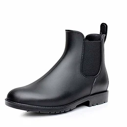 NEOKER Chelsea Gummistiefel Damen Herren Kurz Stiefeletten Regenstiefel Gartenarbeit Blockabsatz Wellington Boots Schwarz 43