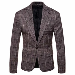 Herren Business Anzugjacke EIN Knopf Karierte Sakko