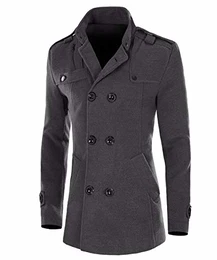 Herren Mantel Slim Fit Kurzmantel mit Stehkragen Zweireiher Wintermantel für Bussiness Freizeit