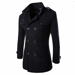 Mantel Herren Slim Fit Wintermantel Wolle mit Stehkragen Zweireiher Kurzmantel für Bussiness Freizeit