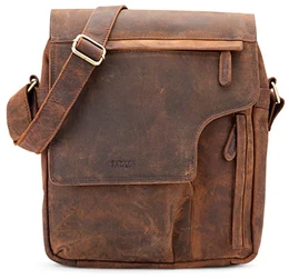 Amsterdam Leder-Umhängetasche I Kleine Umhängetasche aus echtem Büffel-Leder I Vintage Look I Laptoptasche 13 Zoll I Ledertasche I Bürotasche I Business Tasche I 29x32x10cm