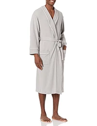 Herren Bademantel, Waffeldesign mit Schalkragen, Hellgrau, M-L