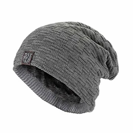 Slouch Beanie Mütze, Warme Unisex Wintermütze Strickmütze Wollmütze mit Flecht Muster Sehr Weichem Teddyfleece Innenfutter für Damen Herren (Grau)