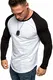 Amaci&Sons Oversize Herren Longsleeve Basic 2in1 Sweatshirt Crew Neck Basic O-Ausschnitt Shirt 1-0016 Weiß/Schwarz M