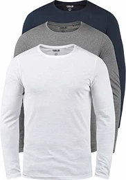 !Solid Basal Herren Longsleeve Langarm Shirt Mit Rundhalsausschnitt Aus 100% Baumwolle 3er Pack, Größe:M, Farbe:3er-Box-1