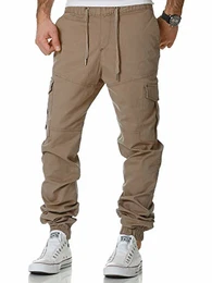 Lässige Herren Cargo Jogger Chino Hose Pants Mit Stretch R0706 Beige W32