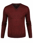 iClosam Pullover Herren V-Ausschnitt Langarm Sweater Rot