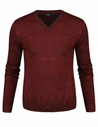 iClosam Pullover Herren V-Ausschnitt Langarm Sweater Rot