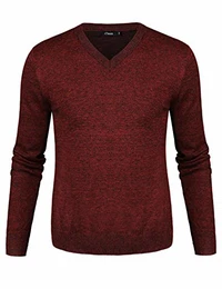 Pullover Herren V-Ausschnitt Langarm Baumwolle Sweater, Farbe Rot, Size M