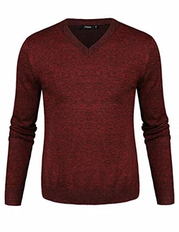 iClosam Pullover Herren V-Ausschnitt Langarm Sweater Rot