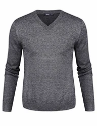 iClosam Pullover Herren V-Ausschnitt Langarm Sweater Grau