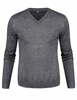 iClosam Pullover Herren V-Ausschnitt Langarm Sweater Grau iClosam Pullover Herren V-Ausschnitt Langarm Sweater Grau