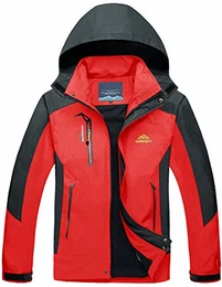 Herren Leichte Wasserdichte Softshell Jacke mit Abnehmbarer Kapuze, Rot, DE M