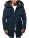 OZONEE Herren Winterjacke Jacke Parka Farbvarianten Warm Winterparka Funktionsparka Wintermantel Lange Kunstfell Gefüttert Outdoor Puffer Jacket Gepolstert JS/HS201801 DUNKELBLAU M