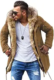 Winter Parka mit Fell-Imitat Jacke Mantel MJ-7250 Braun, S