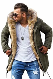 Winter Parka mit Fell-Imitat Jacke Mantel MJ-7250 olive, S