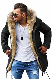 Winter Parka mit Fell-Imitat Jacke Mantel MJ-7250 Schwarz, S
