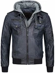 Indicode Herren Aaron Lederjacke mit Abnehmbarer Kapuze Navy Indicode Herren Aaron Lederjacke mit Abnehmbarer Kapuze Navy