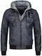Indicode Herren Aaron Lederjacke m. Abnehmbarer Kapuze & 7 Taschen   Kunstleder Herrenjacke Kurze Winterjacke warme Übergangsjacke gefütterte Winter Leder Jacke f. Männer Navy M