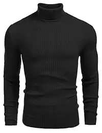 Herren Rollkragenpullover Strickpullover Warme Stehkragen Pulli Basic Feinstrick Turtleneck Herren Schwarz M