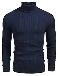 Herren Rollragen Pullover Langarmshirt Feinstrick Sweater Freizeit Slim fit Basic Männer Pullover Königsblau M