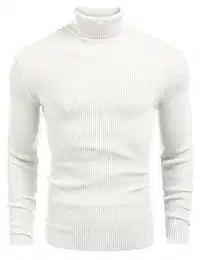Herren Rollragen Pullover Langarmshirt Feinstrick Sweater Freizeit Slim fit Basic Männer Pullover Weiß XXL