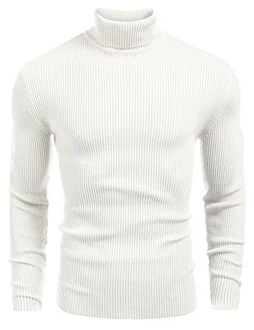 Tinkwell Herren Rollkragen Pullover Langarmshirt Slim Fit Weiß