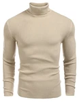 COOFANDY Herren Rollkragen Pullover Langarmshirt Slim Fit Basic Sweater Beige