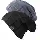 Chalier 2er Slouch Beanie Mütze Damen Herren, Warme Winter Strickmütze mit Fleece Innenfutter Unisex Wintermütze - Grau+Schwarz (A Set) - Einheitsgröße