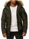 BLACKROCK Herren Winter-Jacke - Gefütterte warme Herrenjacke - Slim-Fit - mit Kapuze und abnehmbarem Kunstfell - Khaki Large