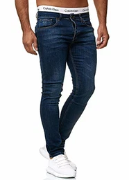 OneRedox Designer Herren Jeans Hose Regular Skinny Fit Jeanshose Basic Stretch 607 Deep Blue Used 32/32