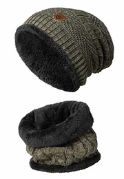 Indicode Herren Siracusa Winter-Set Mütze & Schal m. Fleecefutter (Teddyfleece) Beanie Loop Strickmütze Strickschal Herrenmütze Herrenschal Wintermütze Winterschal f. Männer Brindle One Size