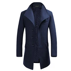YOUTHUP Herren Mantel Slim Fit Winter Wollmantel Dicker Langer Übergangsmantel Navy
