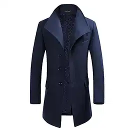 Herren Mantel Slim Fit Winter Wollmantel Dicker Langer Übergangsmantel Frühling Freizeit Wintermantel, Navy (Stil 1), M
