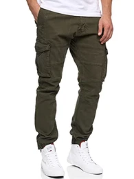 Herren Alex Cargohose aus Baumwolle mit 6 Taschen Cargo Chino Hose f. Männer Forest M