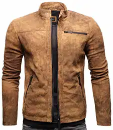 Epic Herren Lederjacke Cleane Leichte Basic Jacke aus weichem Schafs-Leder (M, Vintage Braun (Wildleder))