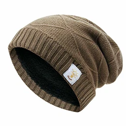 JARSEEN Slouch Beanie Winter Mützen In Grobstrick Warme Weichem Teddyfleece Innenfutter Damen Herren Unisex (Unisex, B/Khaki)