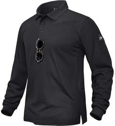 Herren Schnell Trocknend Poloshirts Basic T-Shirts Freizeithemd Sport Golf Shirts Langarm Sommer, Schwarz, M