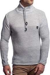 Herren Pullover Strickpullover mit Schalkragen 7576, Grey, M
