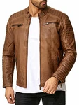Redbridge Herren Jacke Übergangsjacke Biker Lederjacke Echtleder mit gesteppten Bereichen Braun
