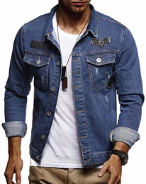 Herren Jeans-Jacke mit Knopf Freizeitjacke Slim Fit Das Beste in Kleidung Männer LN9570; Größe M, Blau