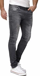 Primo Basic Herren Jeans Hose Stretch Washed Slim Fit Jeanshose (32, Grey Washed)