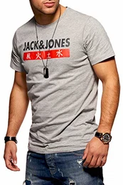 Herren T-Shirt Kurzarmshirt Top Print Shirt Casual Basic O-Neck (Medium, Light Grey Melange)