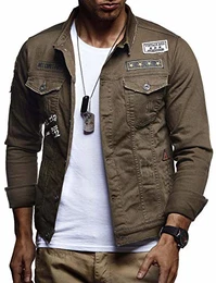 Herren Jeansjacke mit Knopf Freizeitjacke Slim Fit Das Beste in Kleidung Männer LN9565; S, Khaki