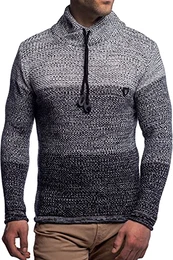 Herren Pullover Strickpullover mit Schalkragen 7576, Black, M