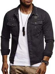 Herren Jeansjacke mit Knopf Freizeitjacke Slim Fit Das Beste in Kleidung Männer LN9570; S, Schwarz